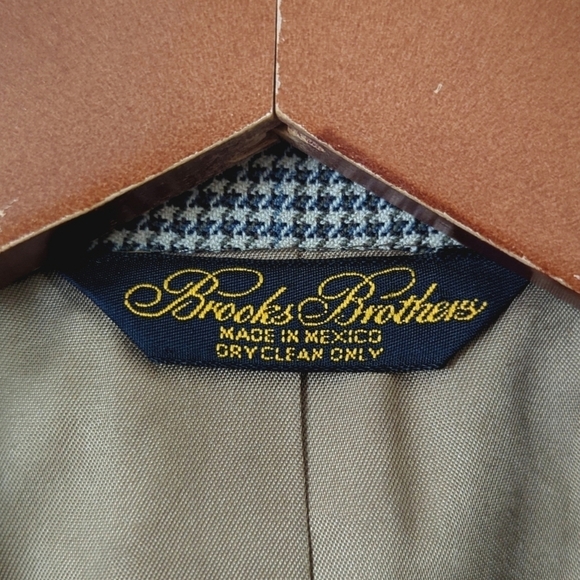 Brooks Brothers Preppy Classic Fit Houndstooth Worsted Wool Blazer Jacket Tan 40 - Picture 5 of 16